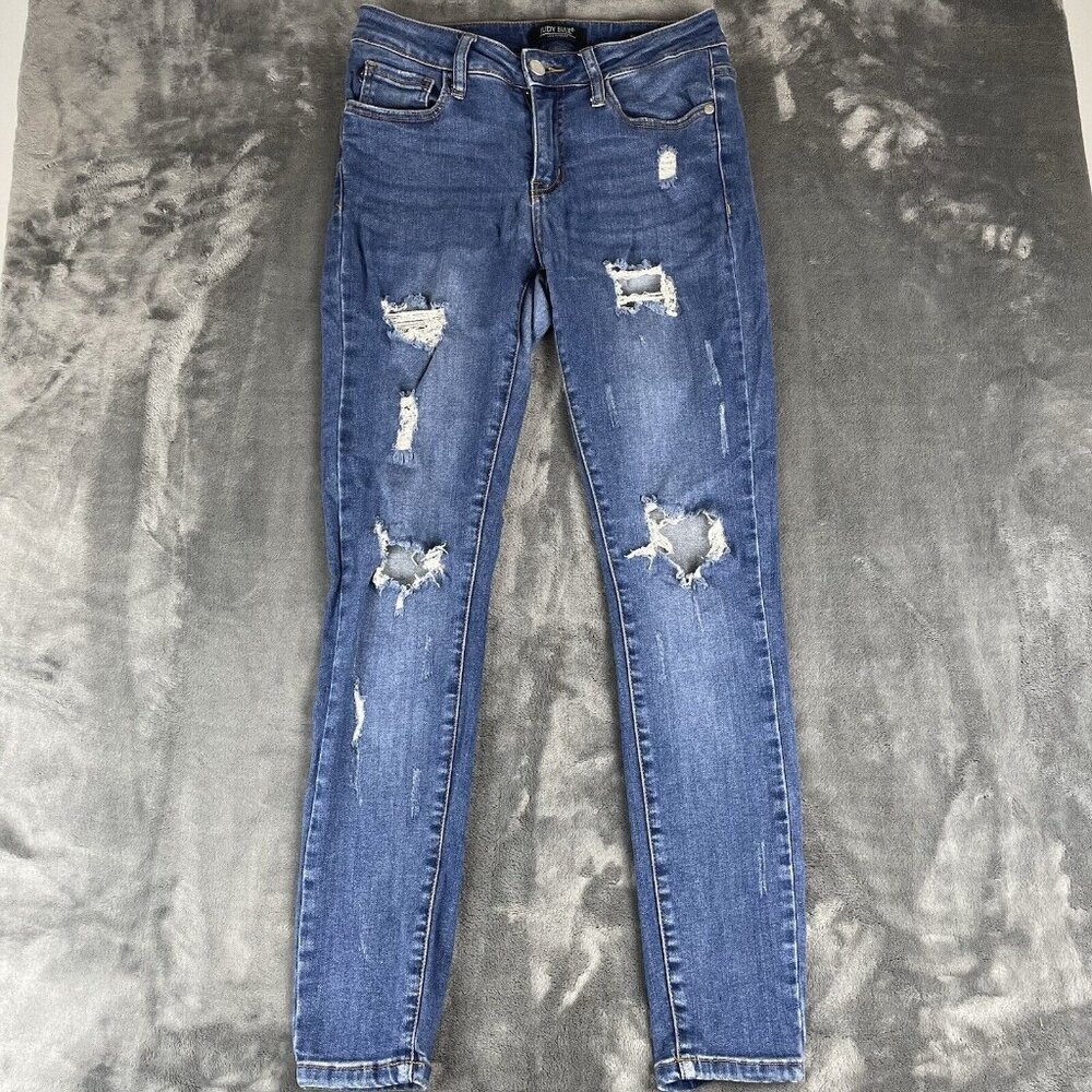 Judy Blue Jeans Women's 5/27 Blue Skinny Fit Medium Wash Whiskered Denim